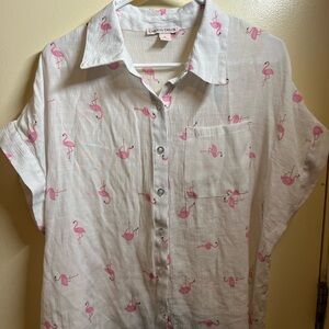 Carolyn Taylor White Shirt with Pink Flamingo Print